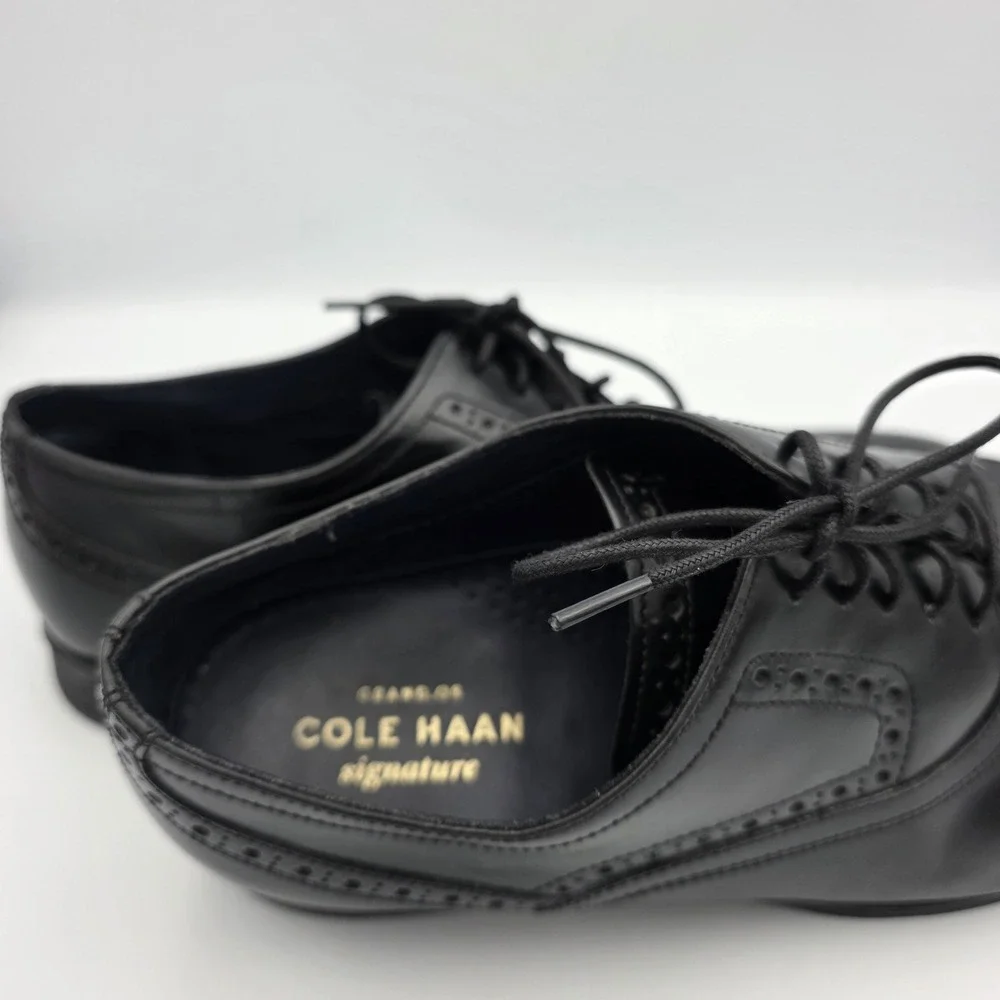 Cole Haan C20225 Shoes Men 8.5 M Black Leather Signature Grand OS Captoe LaceUp